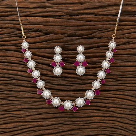 Cubic Zirconia Pearl Necklace With 2 Tone Plating