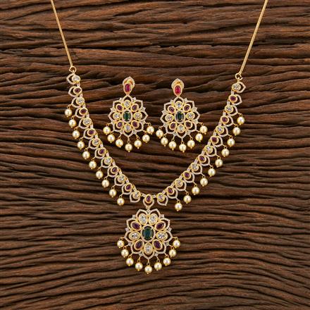 Cubic Zirconia Pearl Necklace With Gold Plating