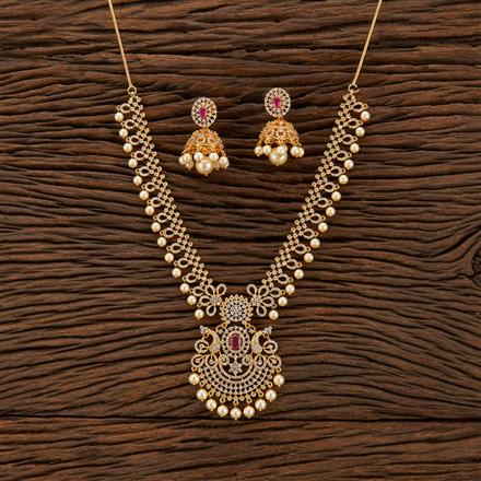 Cubic Zirconia Pearl Necklace With Gold Plating