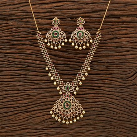 Cubic Zirconia South Indian Necklace With Gold Plating