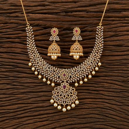 Cubic Zirconia South Indian Necklace With Gold Plating
