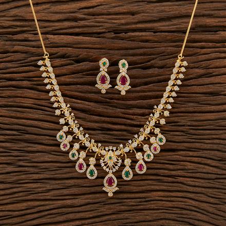 Cubic Zirconia South Indian Necklace With Gold Plating