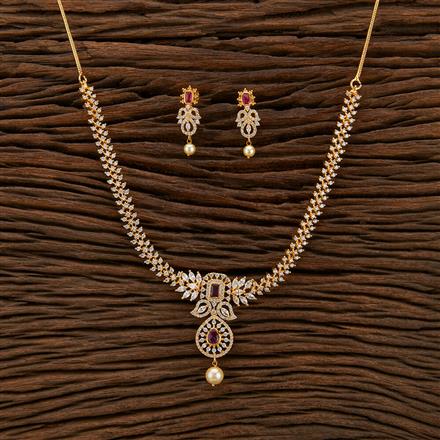 Cubic Zirconia South Indian Necklace With Gold Plating
