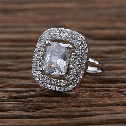 Cubic Zirconia Adjustable Ring With Rhodium Plating