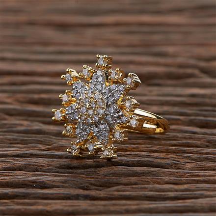 Cubic Zirconia Adjustable Ring With 2 Tone Plating