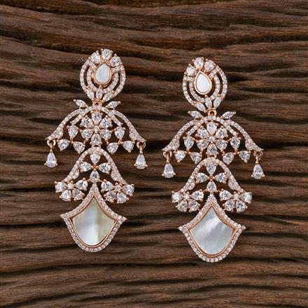 Cubic Zirconia Mother Of Pearl Earring With Rose Gold Plating