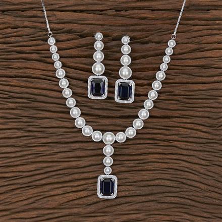 Cubic Zirconia Pearl Necklace With Rhodium Plating