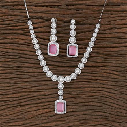 Cubic Zirconia Pearl Necklace With Rhodium Plating