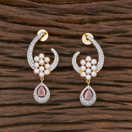 Cubic Zirconia Pearl Earring With 2 Tone Plating