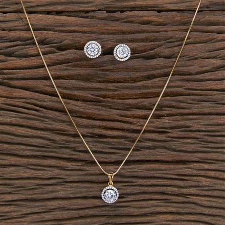 Cubic Zirconia Solitaire Pendant Set With 2 Tone Plating