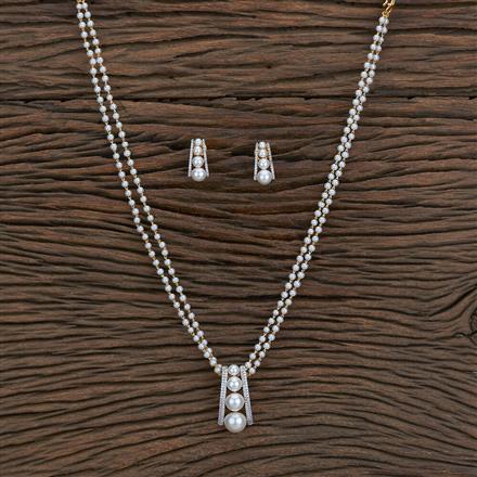 Cubic Zirconia Pearl Pendant Set With 2 Tone Rhodium Plating