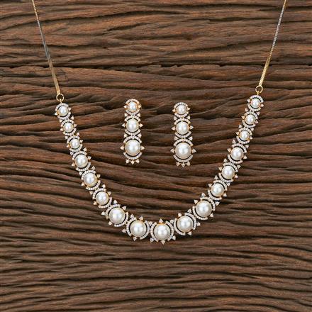 Cz Pearl Necklace With Rhodium 2 Tone Plating