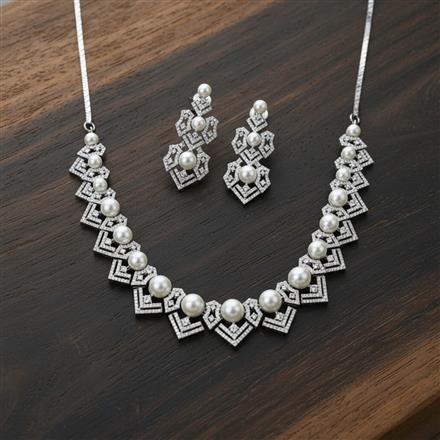 Cz Moti Necklace With Rhodium 2 Tone Plating