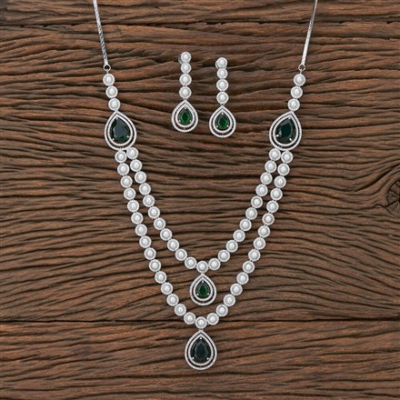 Cz 2 Line Necklace With Rhodium Plating