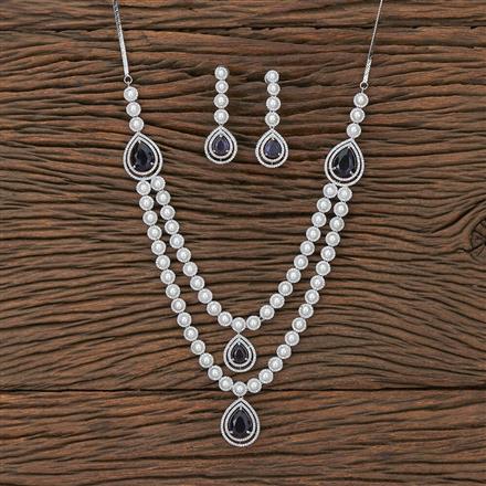 Cz 2 Line Necklace With Rhodium Plating