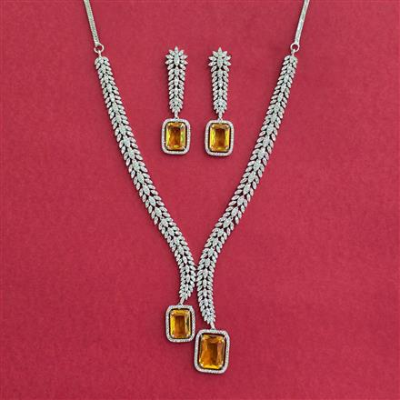 Cubic Zirconia Classic Necklace Set With Rhodium Plating