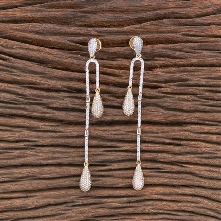 Cubic Zirconia Long Earring With Rhodium 2 Tone Plating