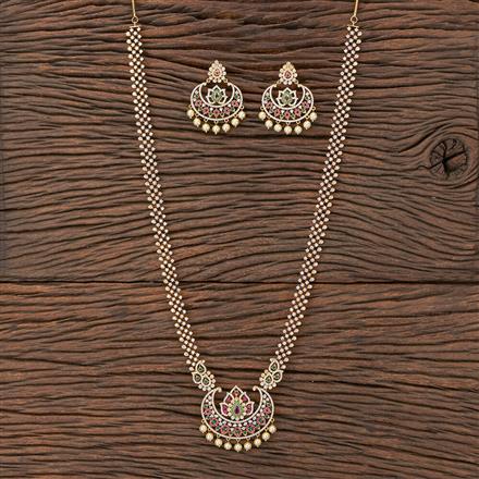 Cubic Zirconia Moti Necklace With Gold Plating