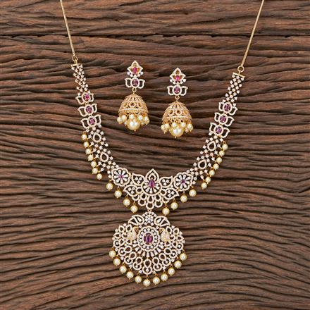 Cubic Zirconia Pearl Necklace With Gold Plating