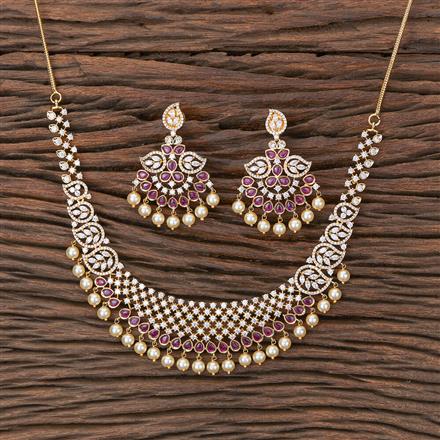 Cubic Zirconia South Indian Necklace With Gold Plating