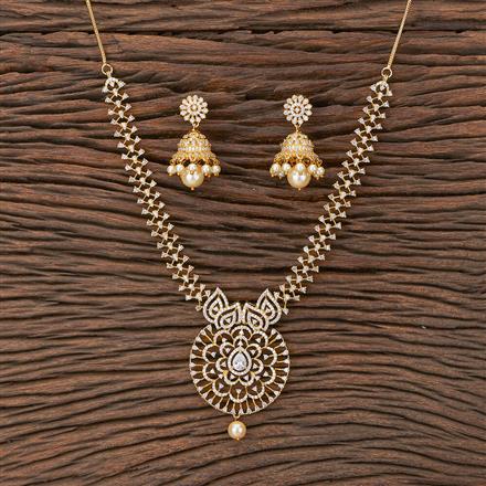Cubic Zirconia South Indian Necklace With Gold Plating
