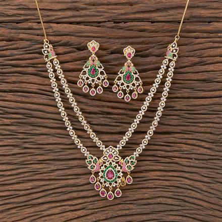 Cubic Zirconia 2 Line Necklace With Gold Plating