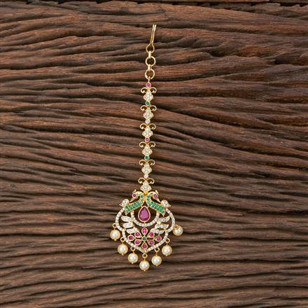 Cubic Zirconia Peacock Tikka With Gold Plating
