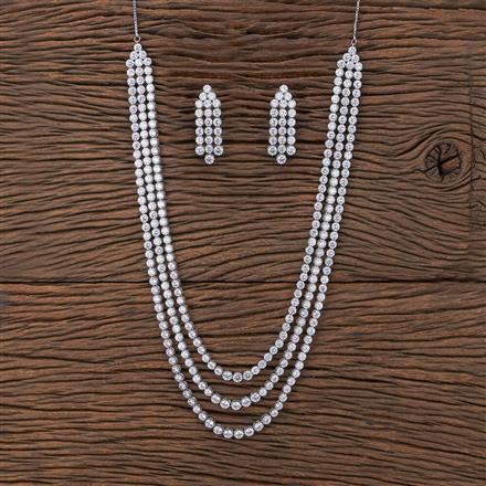 Cubic Zirconia 3 Line Necklace With Rhodium 2 Tone Plating