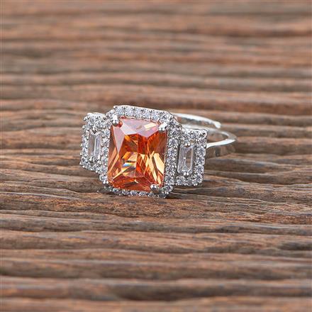 Cubic Zirconia Adjustable Ring With Rhodium Plating