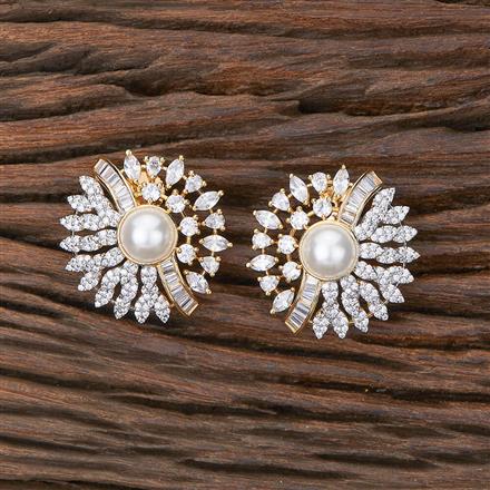 Cubic Zirconia Pearl Tops With Rhodium 2 Tone Plating