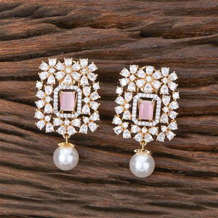 Cubic Zirconia Pearl Earring With 2 Tone Plating