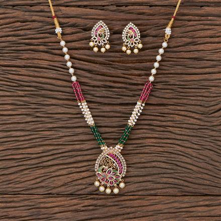 Cubic Zirconia South Indian Necklace With Gold Plating