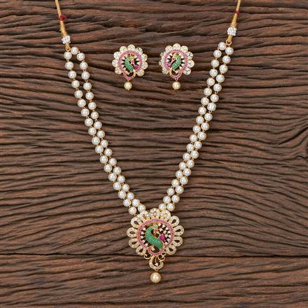 Cubic Zirconia South Indian Necklace With Gold Plating