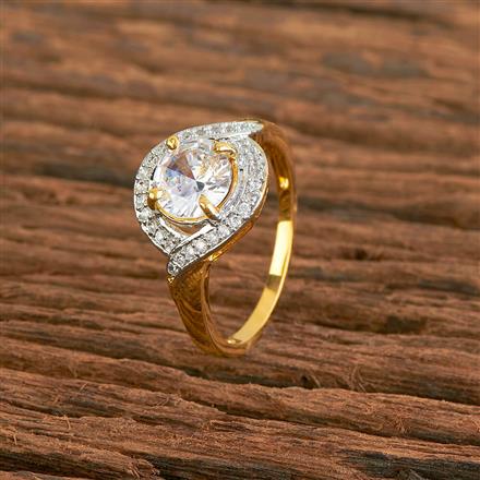 Cubic Zirconia Solitaire Ring With 2 Tone Plating