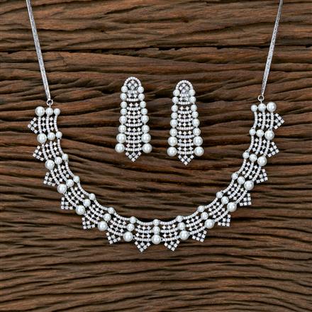 Cubic Zirconia Moti Necklace With 2 Tone Rhodium Plating