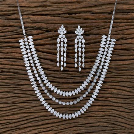 Cubic Zirconia 3 Line Necklace With 2 Tone Rhodium Plating