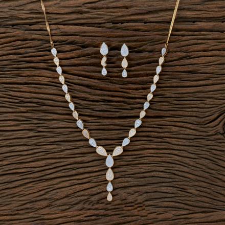 Cubic Zirconia Delicate Necklace With Black Rose 2 Tone Rhodium Plating