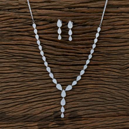 Cubic Zirconia Delicate Necklace With Black Rose 2 Tone Rhodium Plating