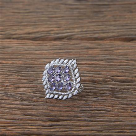 Cubic Zirconia Adjustable Ring With Rhodium Plating