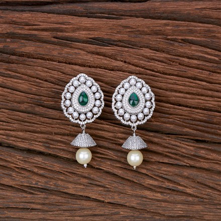 Cubic Zirconia Moti Jhumki With Rhodium Plating