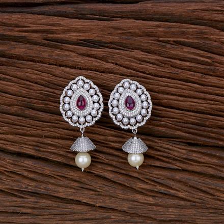 Cubic Zirconia Moti Jhumki With Rhodium Plating