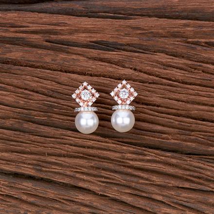 Cubic Zirconia Short Earring With 2 Tone Rhodium Rose Gold Plating