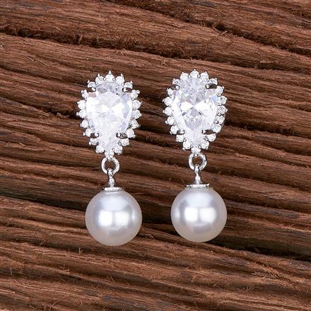 Cubic Zirconia Pearl Earring With Rhodium Plating