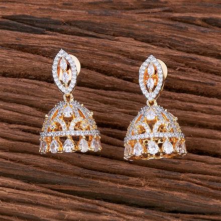 Cubic Zirconia Delicate Jhumki With Black Rose 2 Tone Rhodium Plating