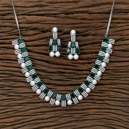 Cubic Zirconia Pearl Necklace With Rhodium Plating