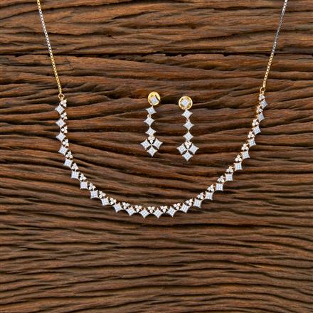 Cubic Zirconia Delicate Necklace With 2 Tone Rhodium Plating