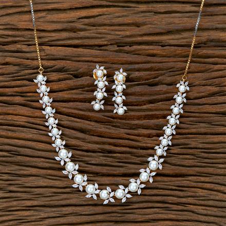 Cubic Zirconia Moti Necklace With 2 Tone Rhodium Plating