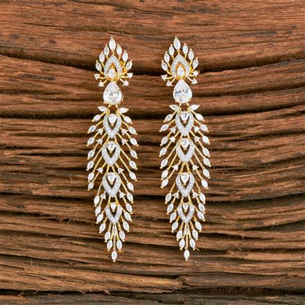 Cubic Zirconia Long Earring With 2 Tone Rhodium Plating