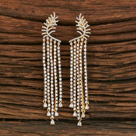Cubic Zirconia Long Earring With 2 Tone Rhodium Plating
