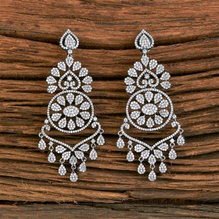 Cubic Zirconia Long Earring With Black 2 Tone Rhodium Plating